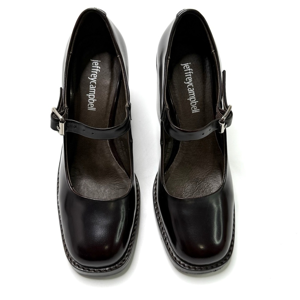 Jeffrey Campbell Mary Jane Heels Leather Mahogany Size 6 Pumps Buckle Strap - Picture 5 of 12